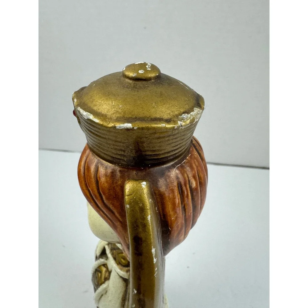 Vintage Ceramic Papier Mache Angel Figurine Gold Crown Wings Mid Century Decor